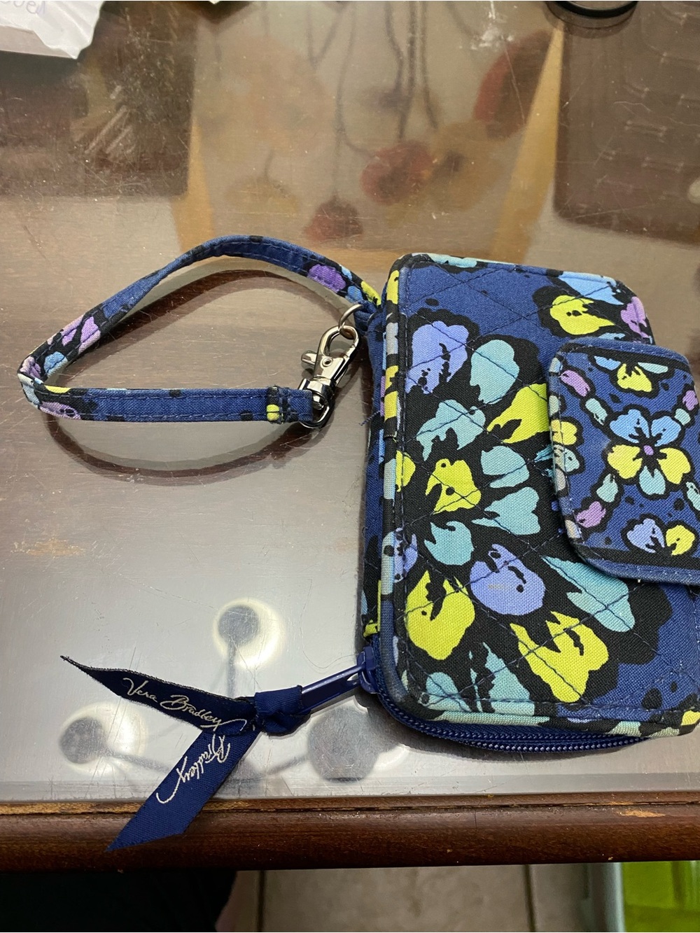Vera Bradley Cotton RFID Double Zip ID Wristlet - Blue Floral